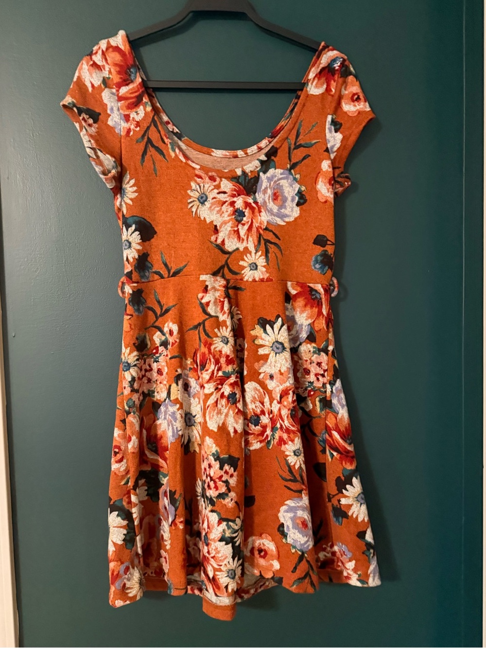 iris Rust Floral Short Sleeve Skater Dress